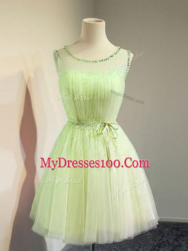 Decent Knee Length Empire Sleeveless Yellow Green Damas Dress Lace Up