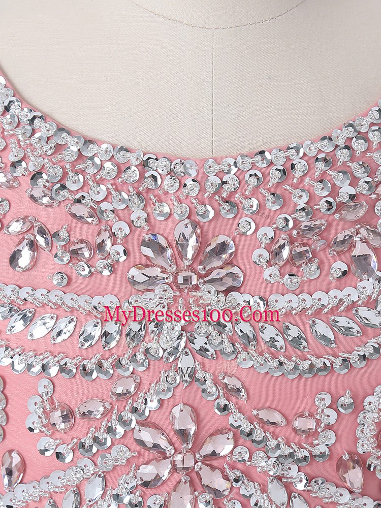 Sleeveless Floor Length Beading and Ruffles Zipper Quinceanera Dresses with Pink