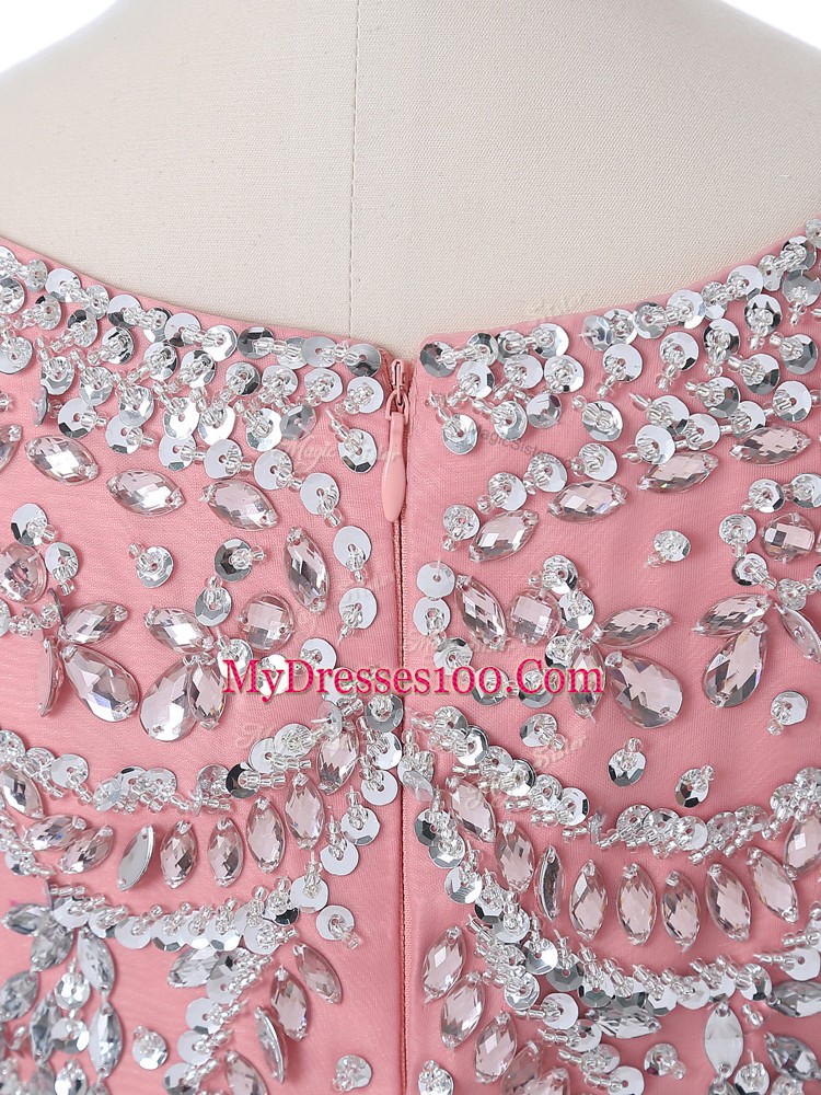 Sleeveless Floor Length Beading and Ruffles Zipper Quinceanera Dresses with Pink
