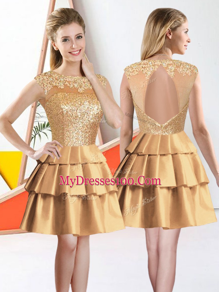 Customized Gold Damas Dress Prom and Party with Beading and Lace Bateau Sleeveless Backless