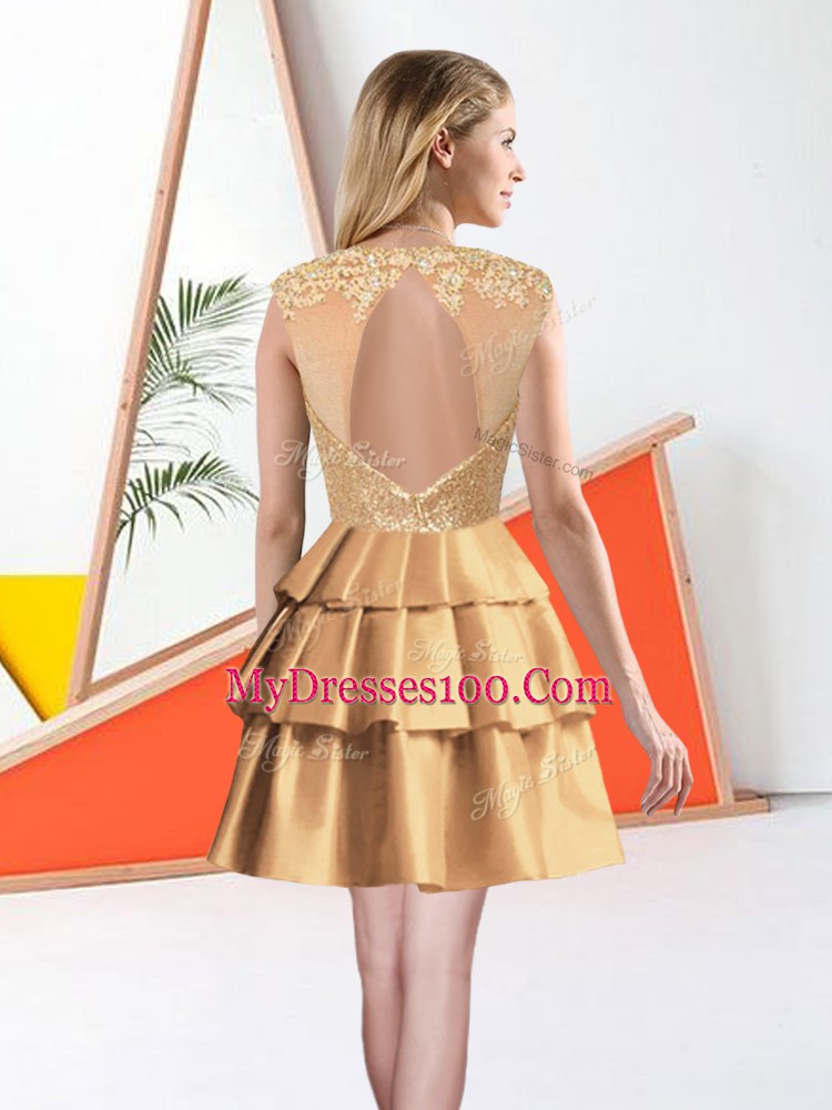 Customized Gold Damas Dress Prom and Party with Beading and Lace Bateau Sleeveless Backless