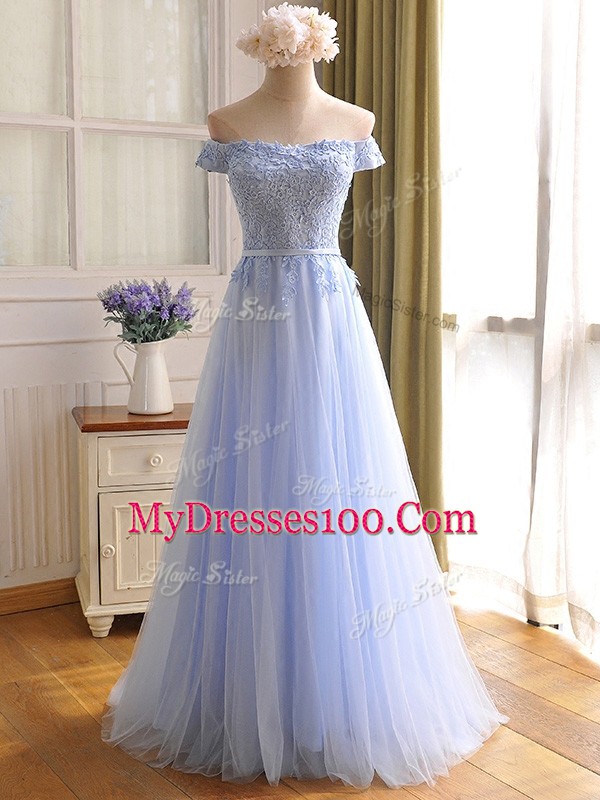 Modest Sleeveless Lace Up Floor Length Appliques Prom Party Dress