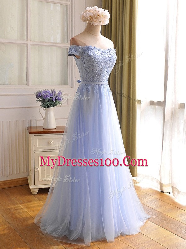 Modest Sleeveless Lace Up Floor Length Appliques Prom Party Dress