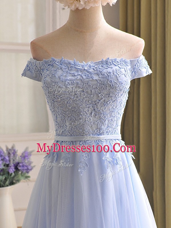 Modest Sleeveless Lace Up Floor Length Appliques Prom Party Dress