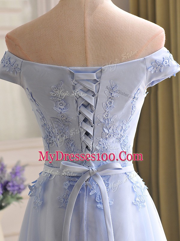 Modest Sleeveless Lace Up Floor Length Appliques Prom Party Dress