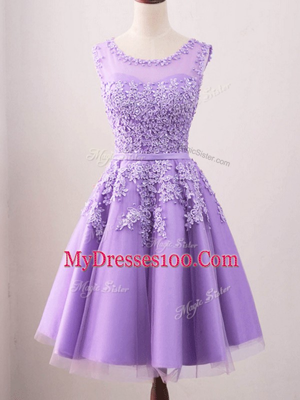 Tulle Scoop Sleeveless Lace Up Lace Quinceanera Court Dresses in Lavender