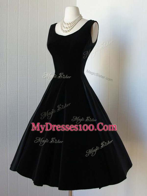 Black Taffeta Zipper Prom Dress Sleeveless Knee Length Bowknot