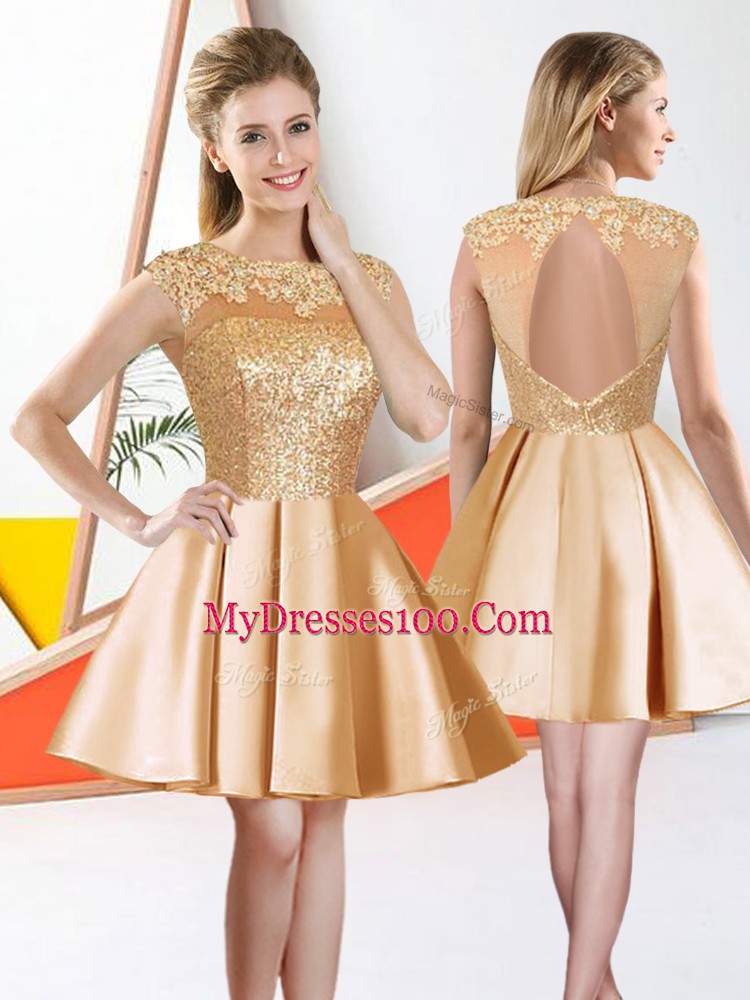 Modern Taffeta Bateau Sleeveless Backless Beading and Lace Dama Dress for Quinceanera in Champagne