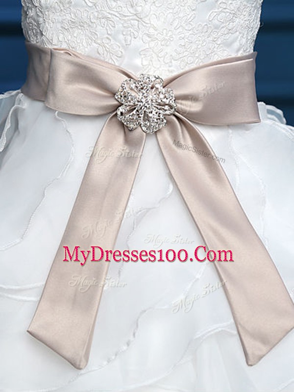 Wonderful Sleeveless Lace and Ruffles Lace Up Wedding Dresses