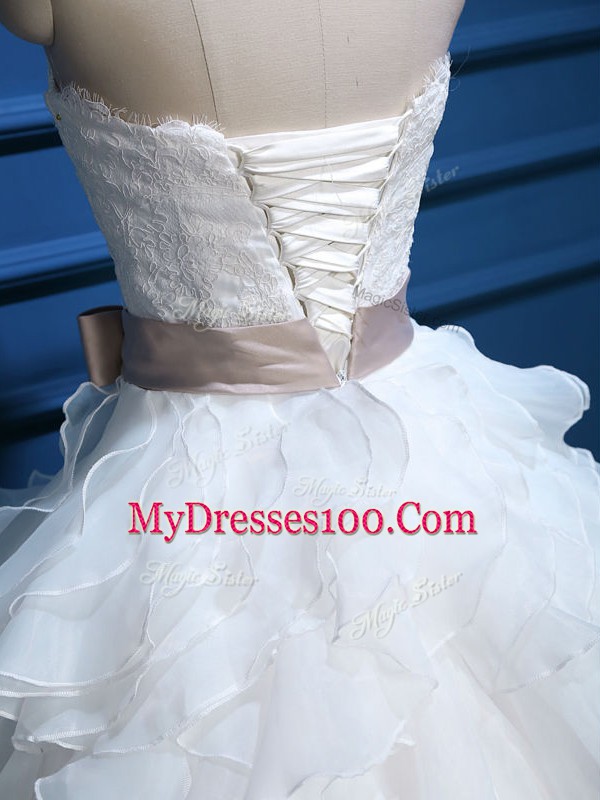 Wonderful Sleeveless Lace and Ruffles Lace Up Wedding Dresses