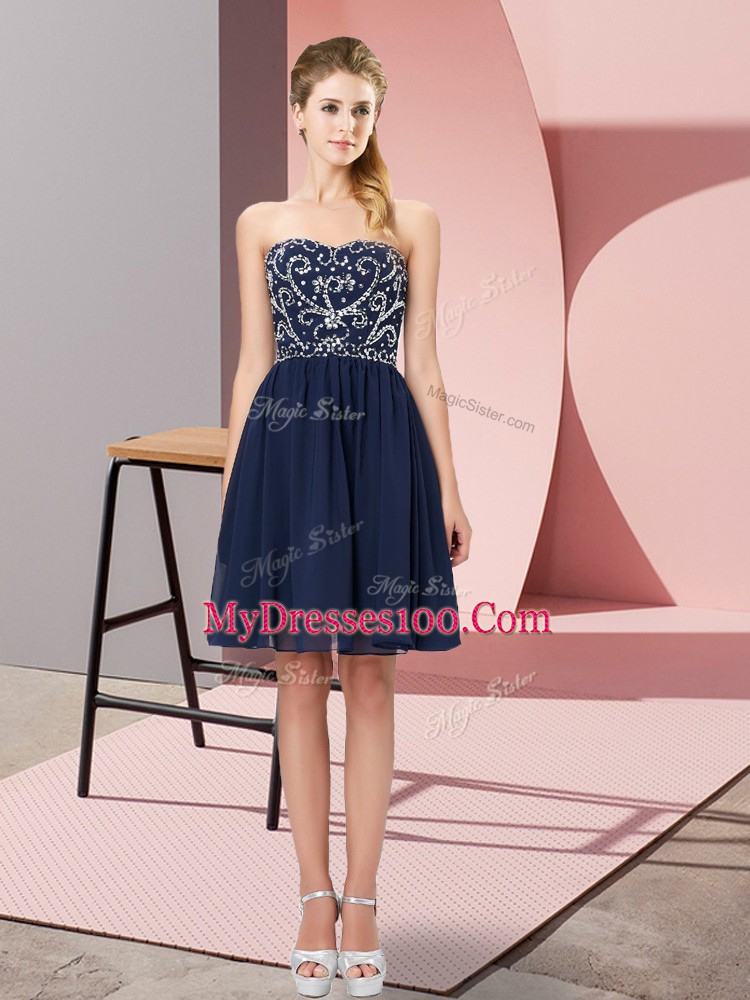 Navy Blue Sleeveless Chiffon Lace Up Evening Dress for Prom and Party and Sweet 16
