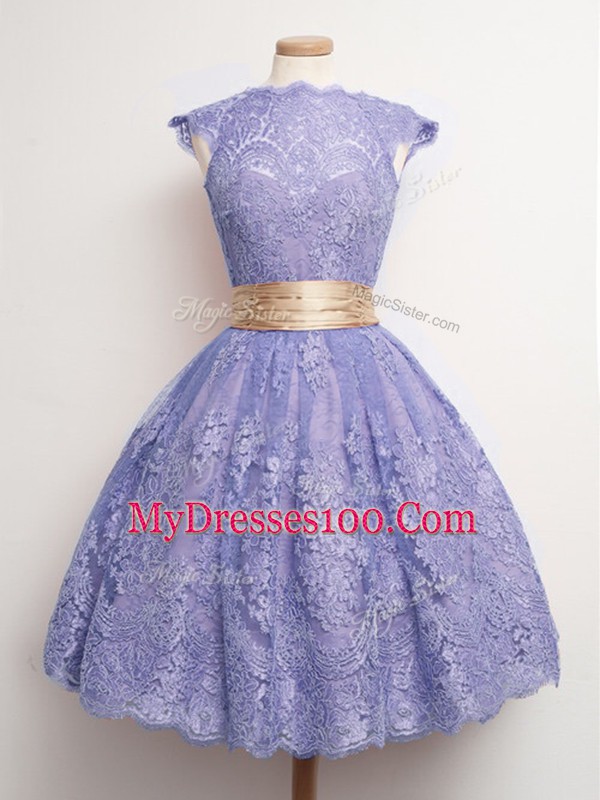 Lavender Cap Sleeves Lace Lace Up Quinceanera Court Dresses for Prom and Party and Wedding Party