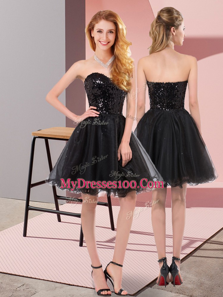 Stunning Black Zipper Prom Dresses Sequins Sleeveless Mini Length