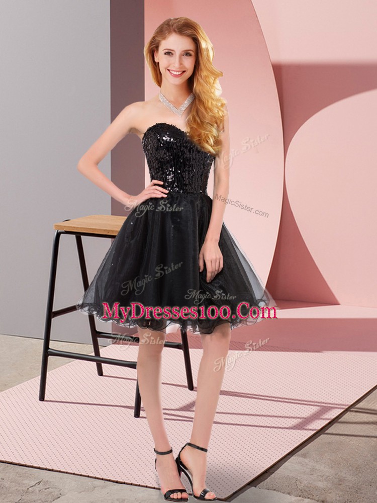 Stunning Black Zipper Prom Dresses Sequins Sleeveless Mini Length