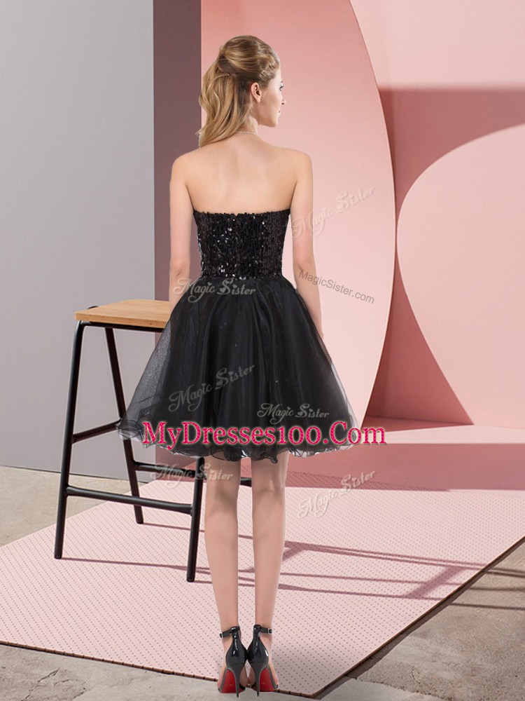 Stunning Black Zipper Prom Dresses Sequins Sleeveless Mini Length