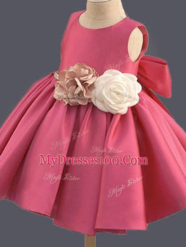 Custom Made Sleeveless Clasp Handle Mini Length Bowknot and Hand Made Flower Toddler Flower Girl Dress