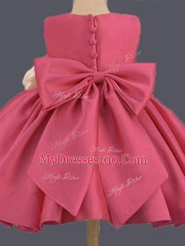 Custom Made Sleeveless Clasp Handle Mini Length Bowknot and Hand Made Flower Toddler Flower Girl Dress