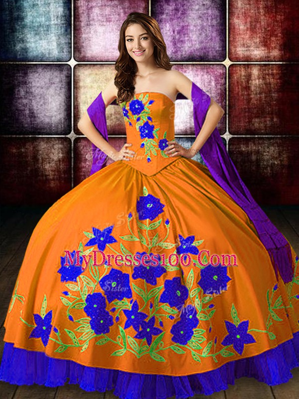 Sleeveless Lace Up Floor Length Embroidery Sweet 16 Quinceanera Dress