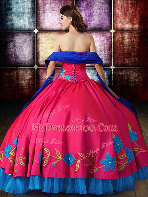 Sleeveless Lace Up Floor Length Embroidery Sweet 16 Quinceanera Dress