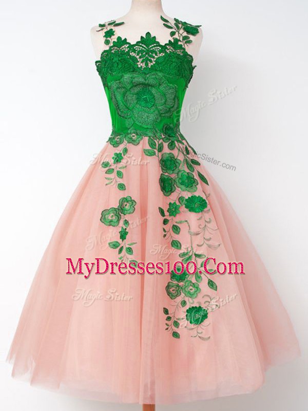 Straps Sleeveless Tulle Wedding Guest Dresses Appliques Lace Up