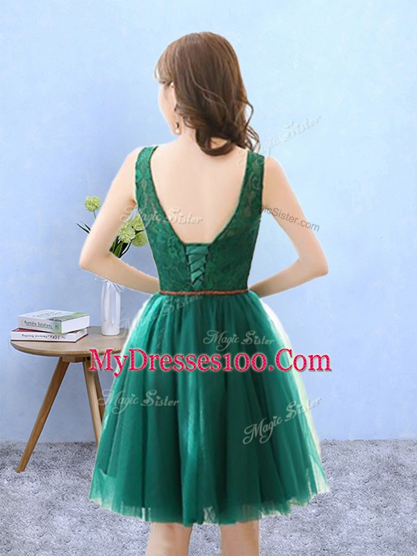 Fabulous V-neck Sleeveless Backless Quinceanera Court of Honor Dress Green Tulle