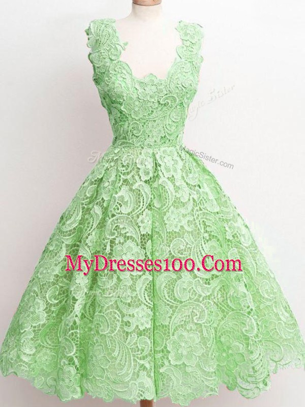 Best Selling Zipper Bridesmaid Gown Lace Sleeveless Knee Length