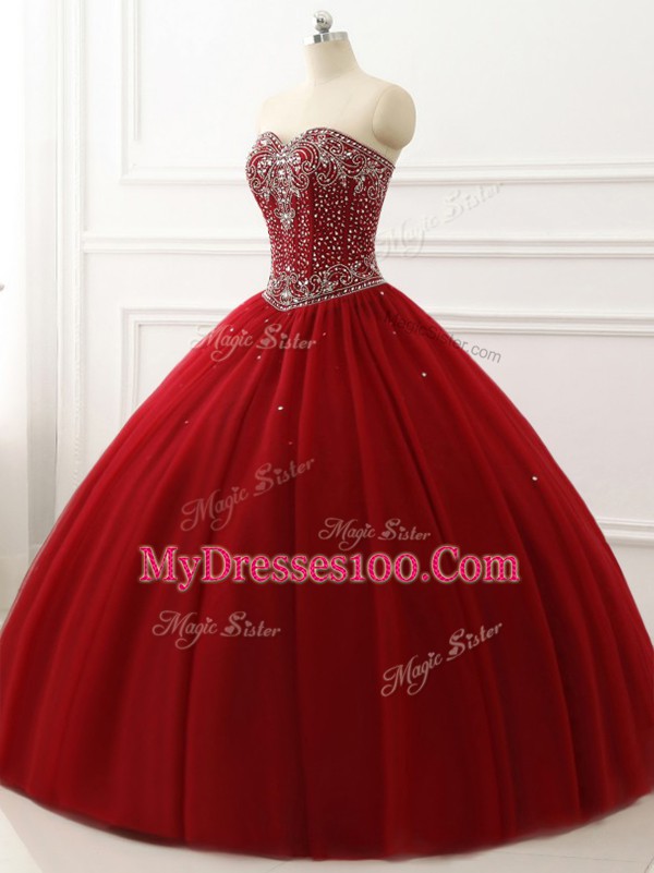 Dramatic Sweetheart Sleeveless Tulle Sweet 16 Dress Beading Lace Up