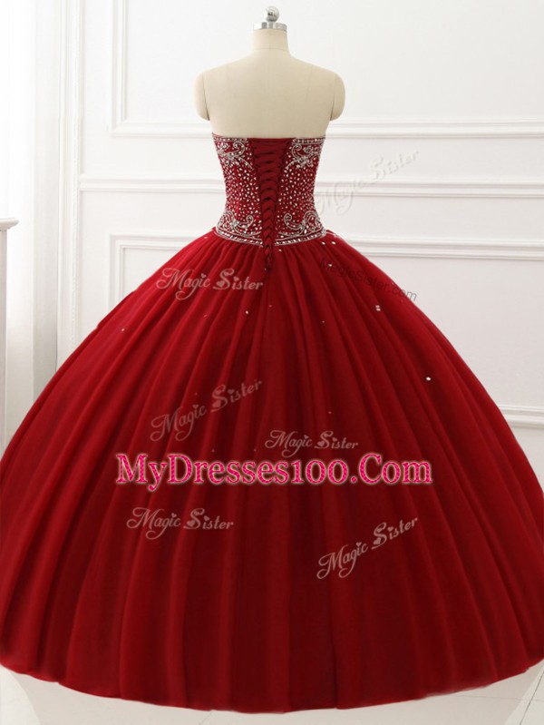Dramatic Sweetheart Sleeveless Tulle Sweet 16 Dress Beading Lace Up