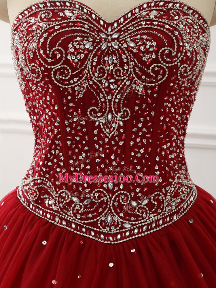 Dramatic Sweetheart Sleeveless Tulle Sweet 16 Dress Beading Lace Up