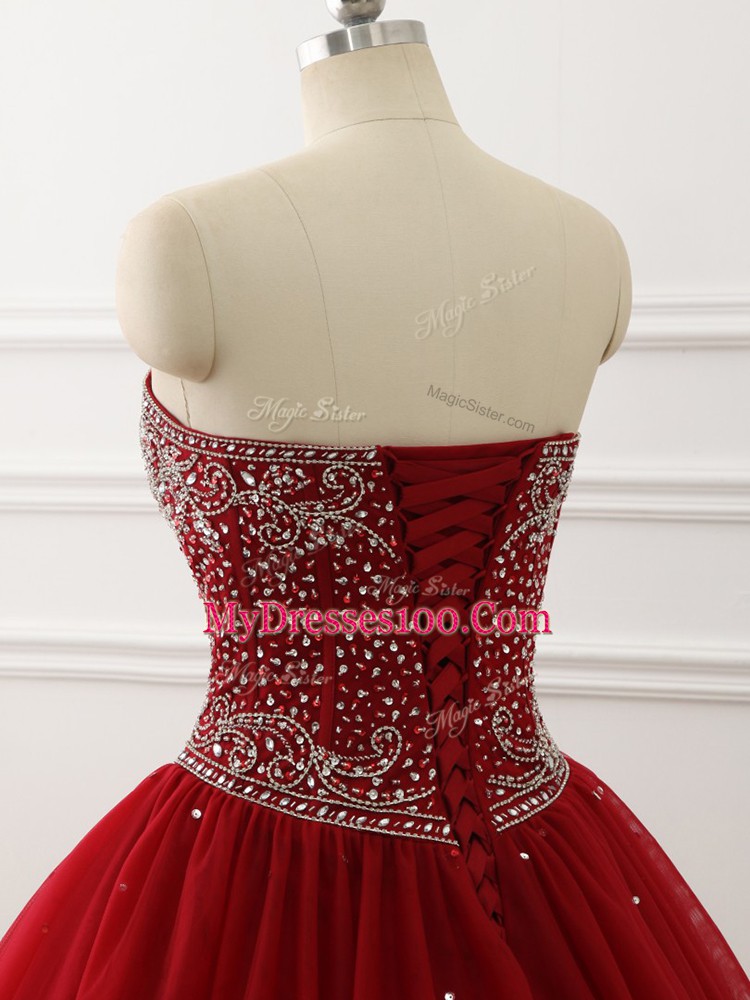 Dramatic Sweetheart Sleeveless Tulle Sweet 16 Dress Beading Lace Up