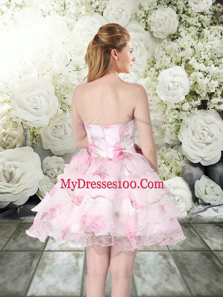 Custom Design Multi-color Zipper Bridal Gown Hand Made Flower Sleeveless Mini Length