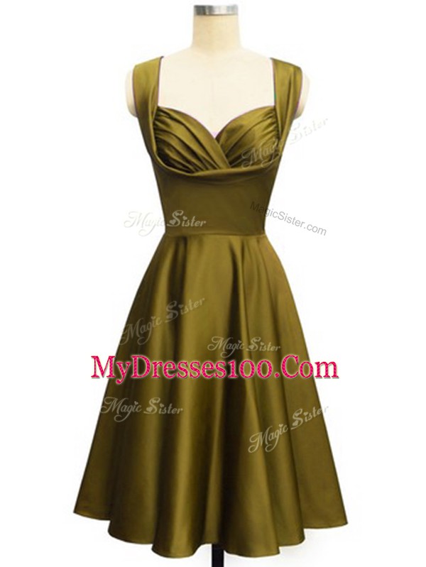 Olive Green Wedding Party Dress Prom and Party and Wedding Party with Ruching Straps Sleeveless Lace Up