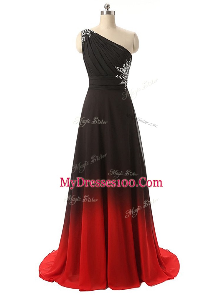 Sleeveless Fading Color Brush Train Lace Up Prom Dresses in Multi-color with Beading and Ruching