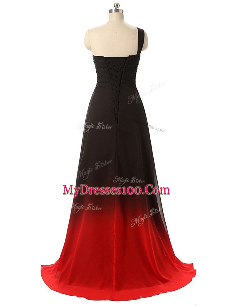 Sleeveless Fading Color Brush Train Lace Up Prom Dresses in Multi-color with Beading and Ruching