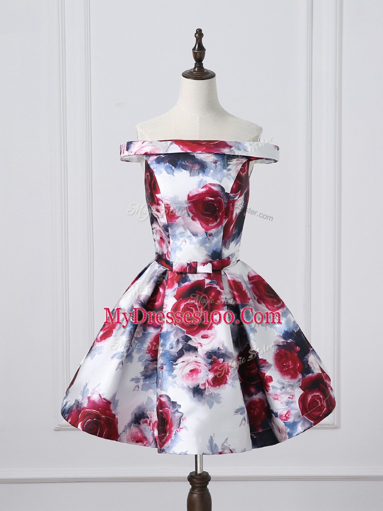 Unique Mini Length Multi-color Prom Gown Off The Shoulder Sleeveless Lace Up