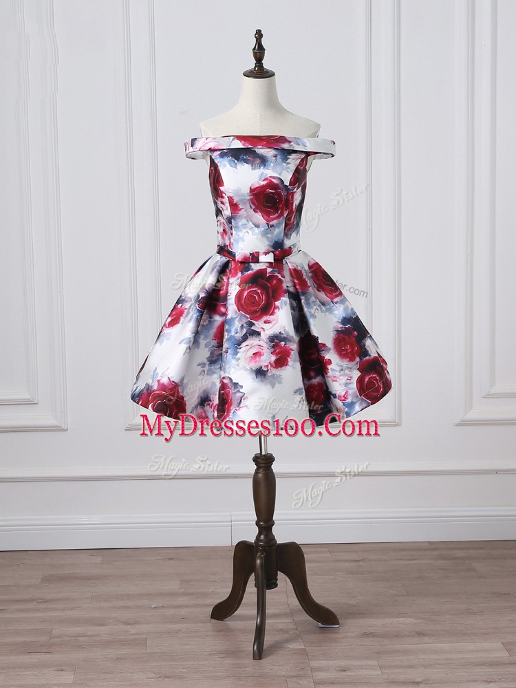 Unique Mini Length Multi-color Prom Gown Off The Shoulder Sleeveless Lace Up