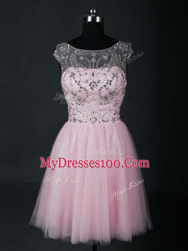 Beading Pageant Dress Toddler Baby Pink Lace Up Short Sleeves Mini Length