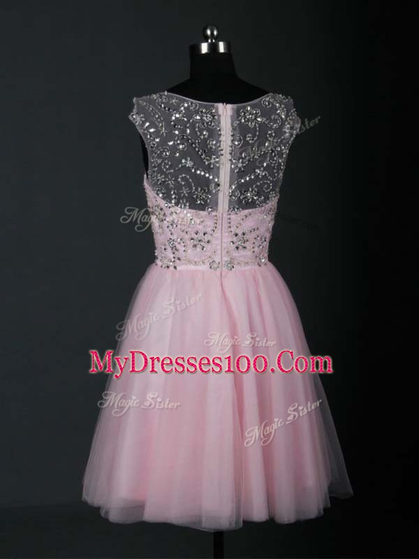 Beading Pageant Dress Toddler Baby Pink Lace Up Short Sleeves Mini Length