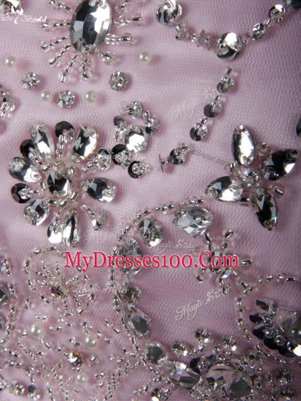 Beading Pageant Dress Toddler Baby Pink Lace Up Short Sleeves Mini Length