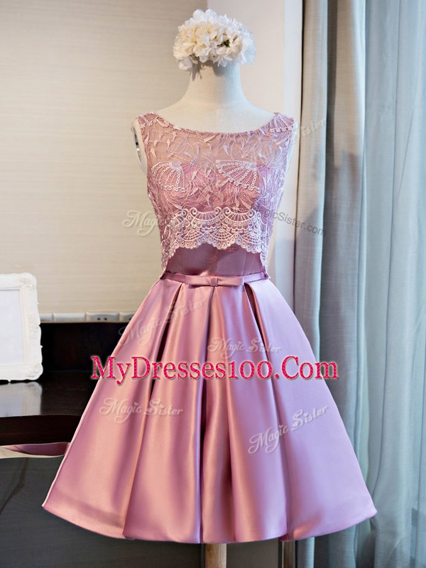 Graceful Mini Length Lilac Homecoming Dress Satin Sleeveless Lace and Appliques and Belt