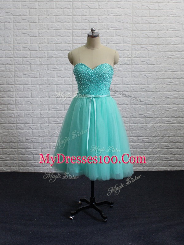 Mini Length Aqua Blue Homecoming Dress Sweetheart Sleeveless Lace Up