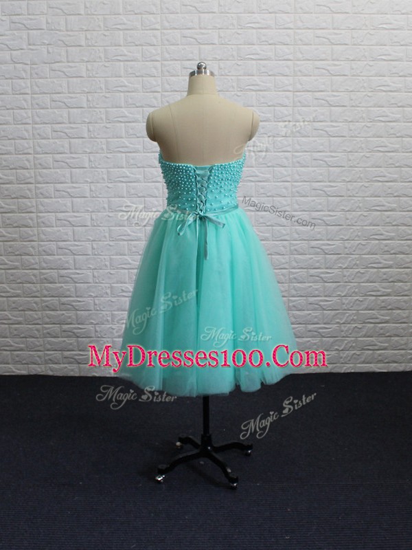 Mini Length Aqua Blue Homecoming Dress Sweetheart Sleeveless Lace Up