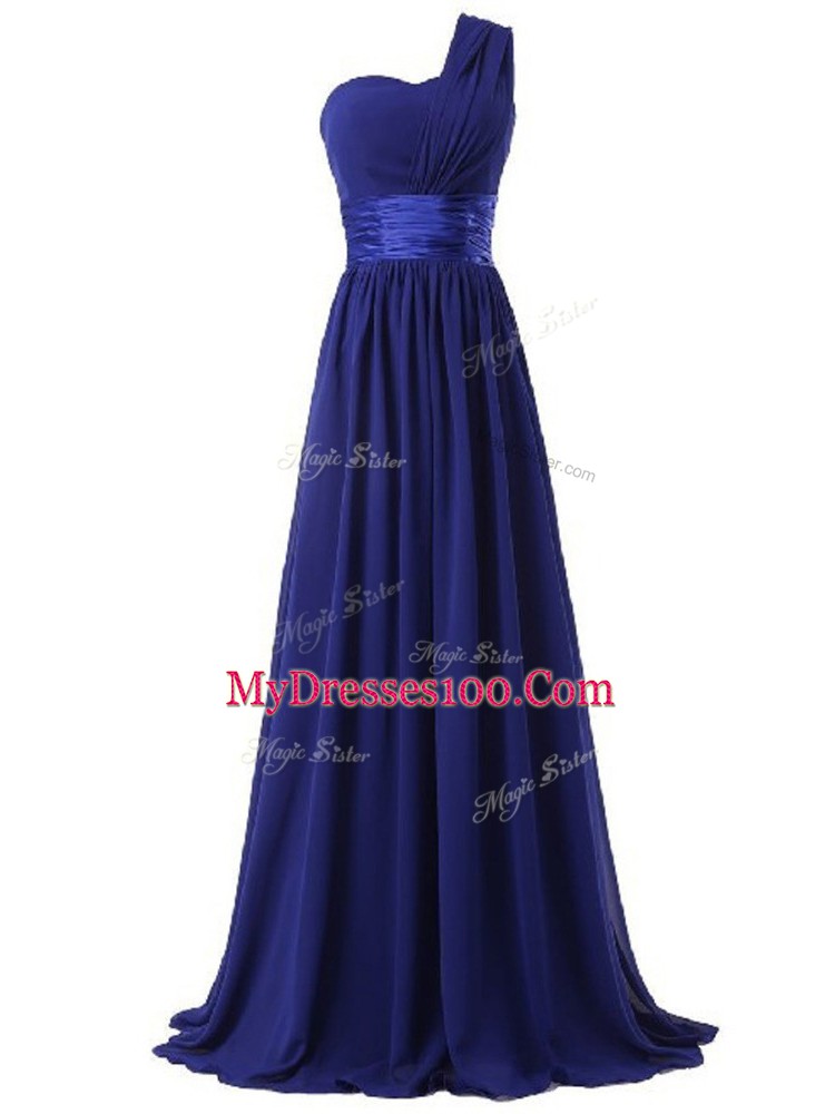 Classical Royal Blue Sleeveless Ruching Floor Length Vestidos de Damas