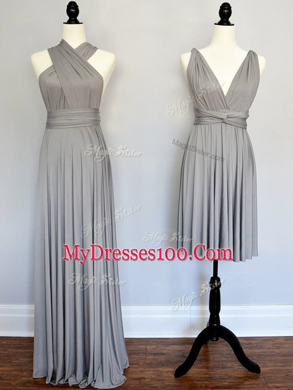 Noble Halter Top Sleeveless Lace Up Bridesmaids Dress Grey Chiffon