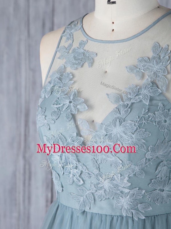 Comfortable Floor Length Zipper Wedding Party Dress Grey for Prom and Party and Wedding Party with Appliques