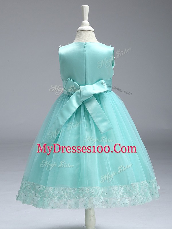 Noble Sleeveless Tulle Knee Length Zipper Flower Girl Dresses in Wine Red with Lace and Bowknot