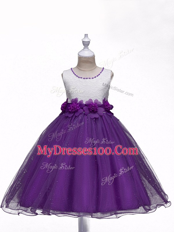 Sweet Ball Gowns Pageant Gowns For Girls Purple Scoop Organza Sleeveless Knee Length Zipper