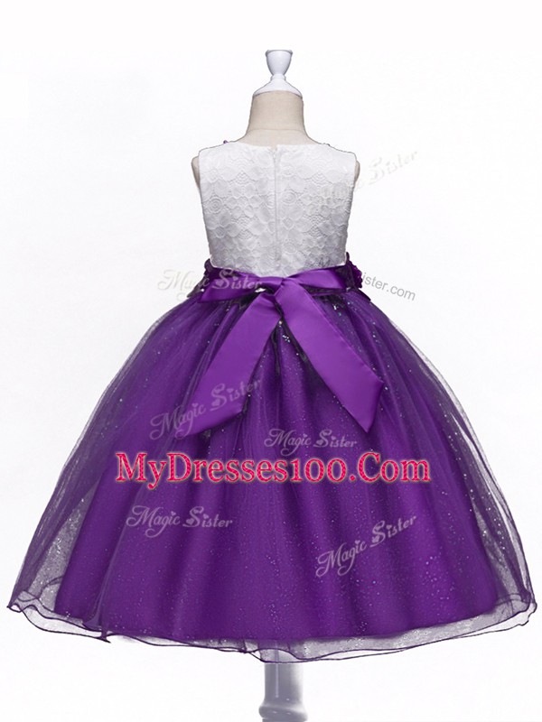 Sweet Ball Gowns Pageant Gowns For Girls Purple Scoop Organza Sleeveless Knee Length Zipper