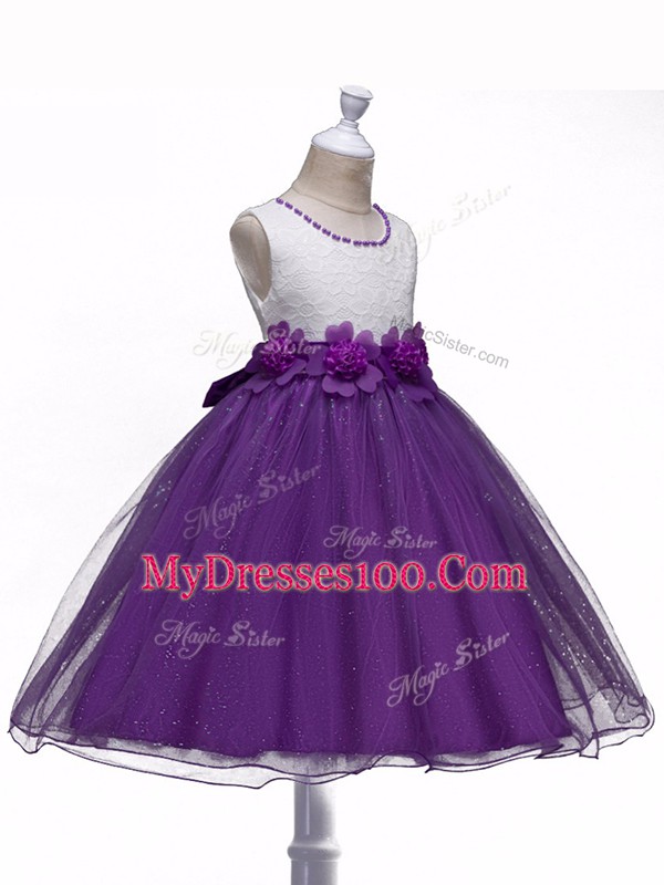 Sweet Ball Gowns Pageant Gowns For Girls Purple Scoop Organza Sleeveless Knee Length Zipper