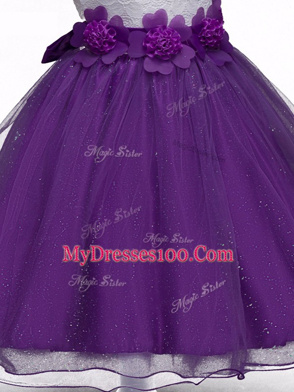 Sweet Ball Gowns Pageant Gowns For Girls Purple Scoop Organza Sleeveless Knee Length Zipper